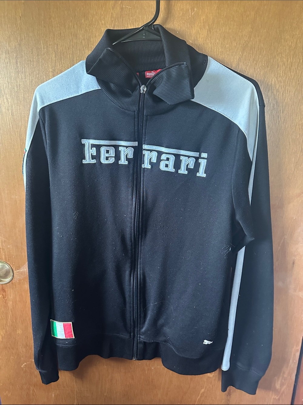 Ferrari Black and Light Gray Zip-Up Bomber Jacket